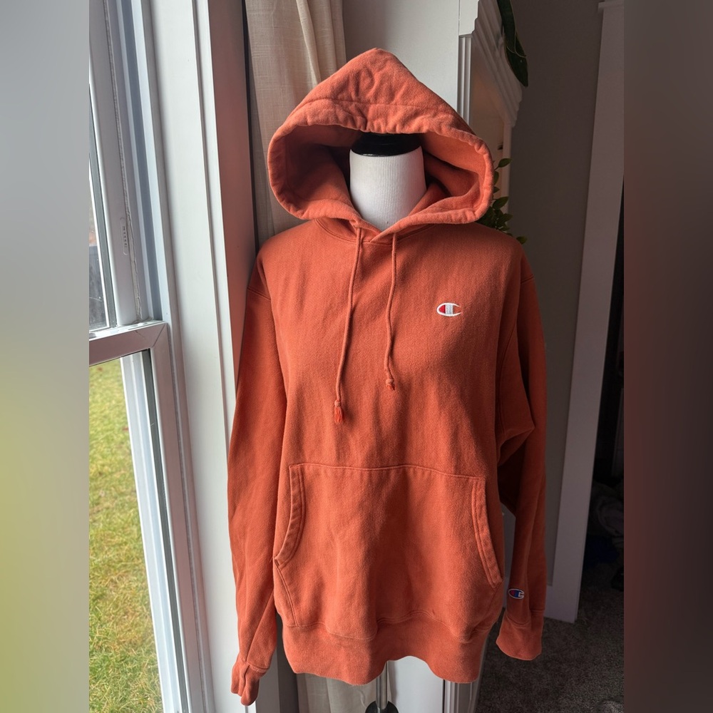 Vintage Champion Reverse Weave Hoodie Orange Sweatshirt Size L Streetwear